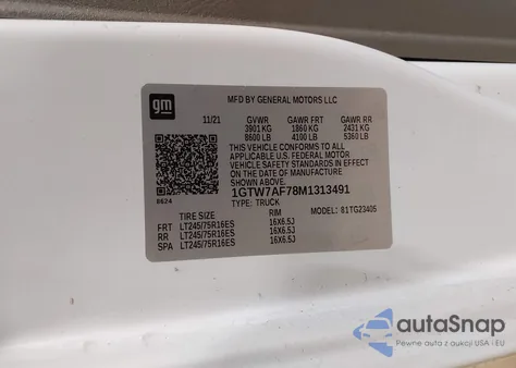 2021 GMC Savana Cargo Rwd 2500 Regular Wheelbase Work Van z USA, uszkodzony, nr VIN 1GTW7AF78M1313491